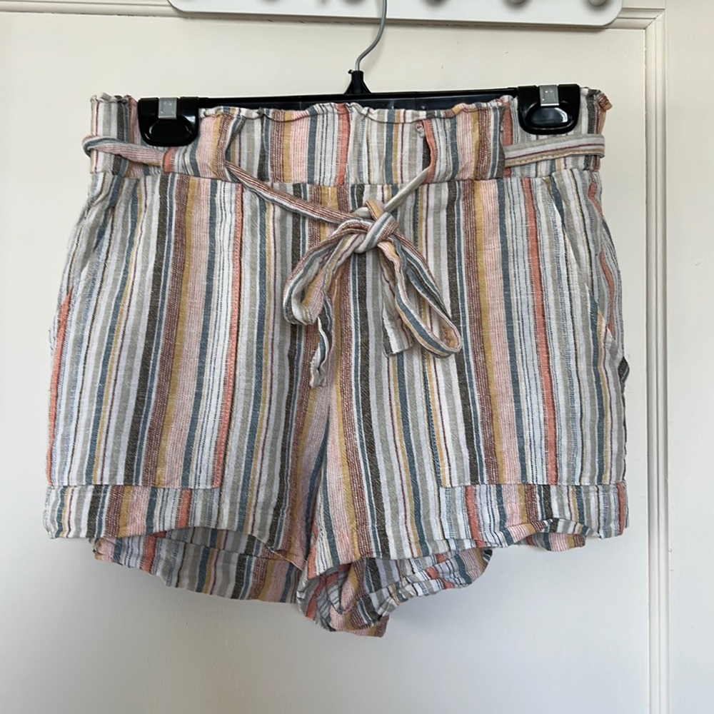 Multicoloured Tie-Up Paper Bag Shorts